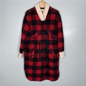 Isabel Marant Buffalo Plaid Red Black Checkered Wool Coat Collar
Sz 40